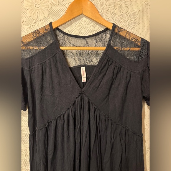 Xhilaration Black Lace Shoulder Babydoll Dress Boho Flowy Mini - Picture 3 of 6